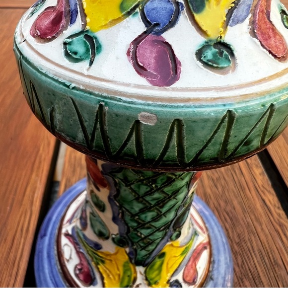 Assisi Italian Pottery Candlesticks Set of Two Green Blue Yellow Made in Italy - Picture 10 of 10